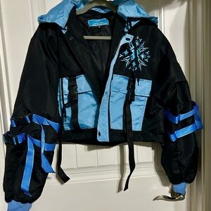 The Kigu Shop Black & Blue Cropped Hooded Utility Jacket